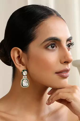 Green polki dangler earrings