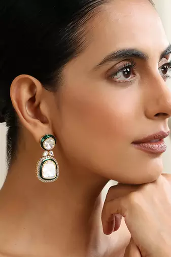 Green polki dangler earrings