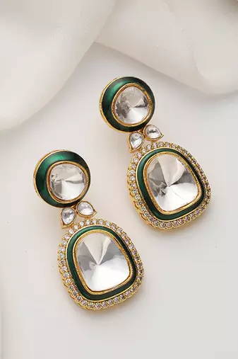 Green polki dangler earrings