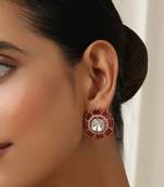 Red polki stud earrings