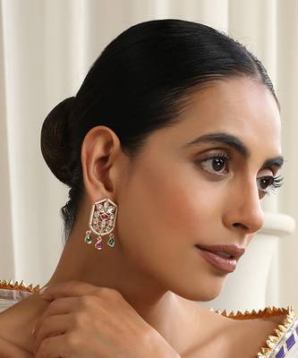 Multicolour polki stud earrings 2