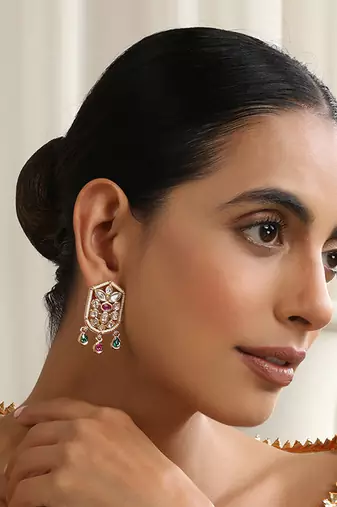 Multicolour polki stud earrings