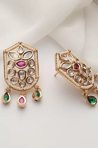 Multicolour polki stud earrings