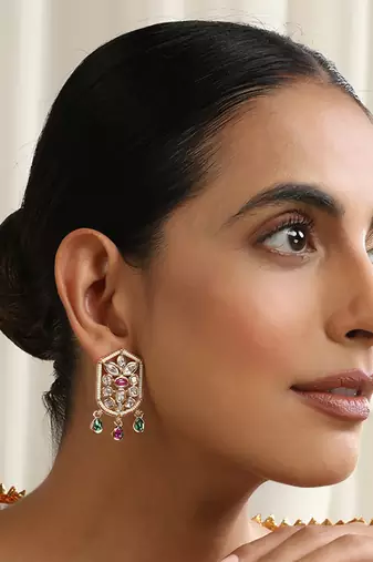 Multicolour polki stud earrings