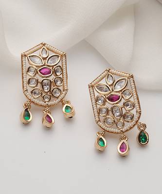 Multicolour polki stud earrings 5