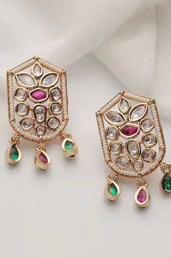 Multicolour polki stud earrings