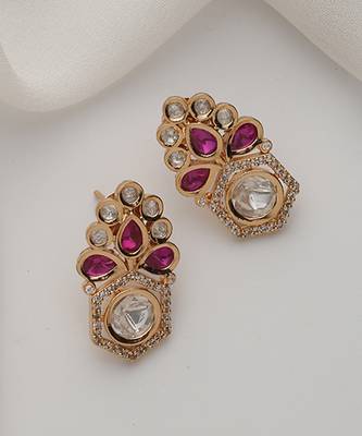 Red polki stud earrings 1