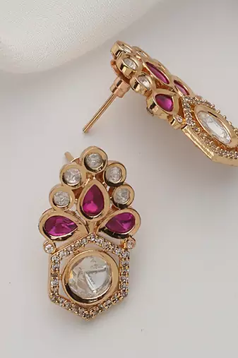 Red polki stud earrings