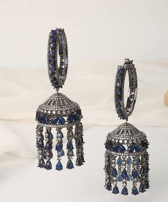 Blue zirconia jhumka earrings 3