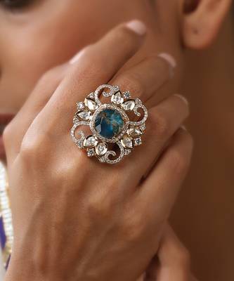 Blue zirconia and polki ring 1