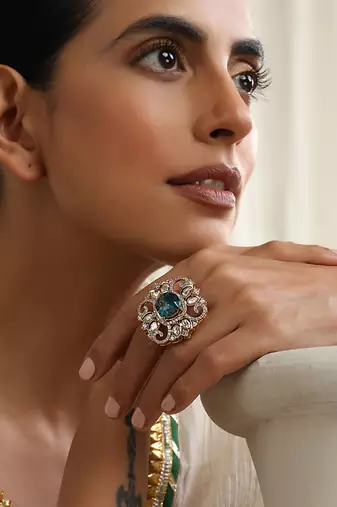 Blue zirconia and polki ring