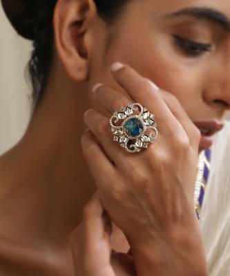 Blue zirconia and polki ring 4