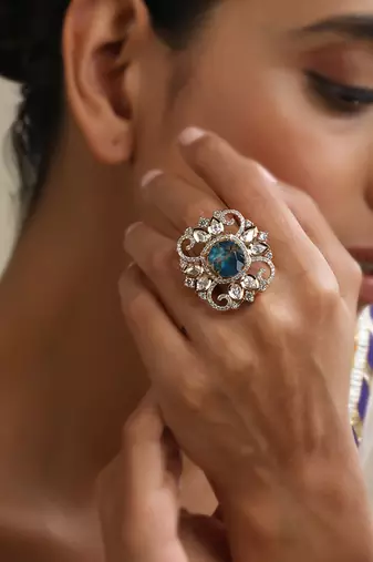 Blue zirconia and polki ring