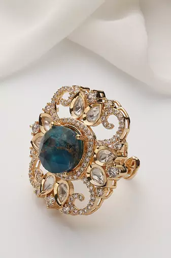 Blue zirconia and polki ring