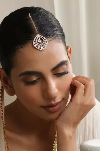 Rose gold polki maang tikka