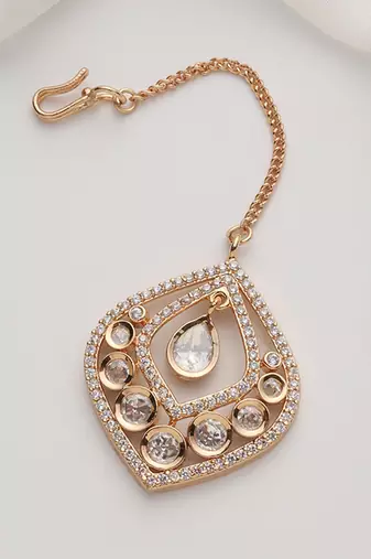 Rose gold polki maang tikka