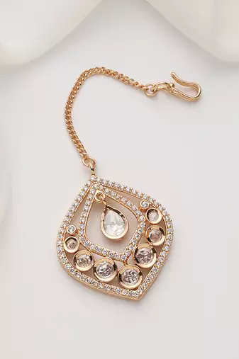 Rose gold polki maang tikka