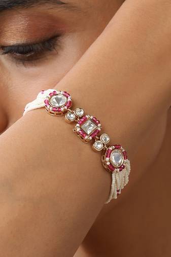 Red rose gold polki bracelet