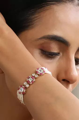 Red rose gold polki bracelet