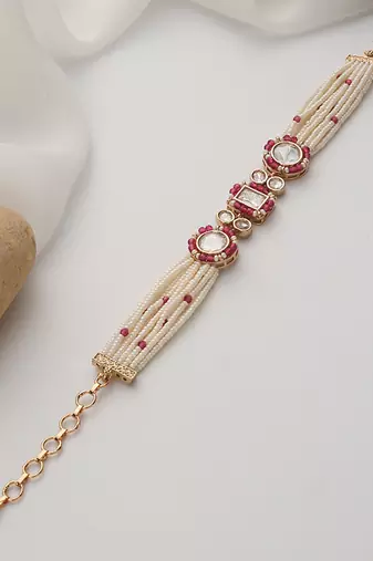 Red rose gold polki bracelet
