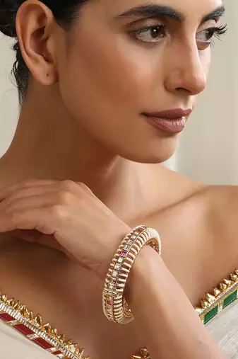 Red rose gold polki kada