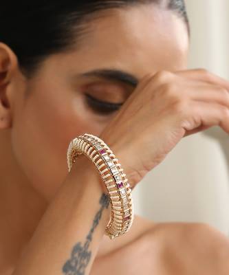 Red rose gold polki kada 3