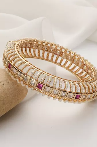 Red rose gold polki kada