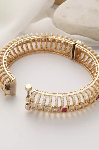 Red rose gold polki kada