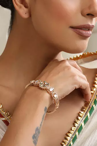 Green rose gold polki bracelet