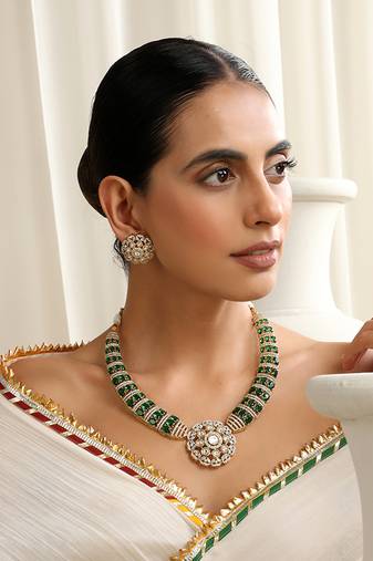 Green polki hasli necklace set
