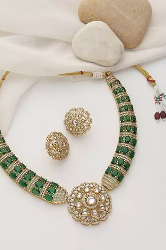 Green polki hasli necklace set