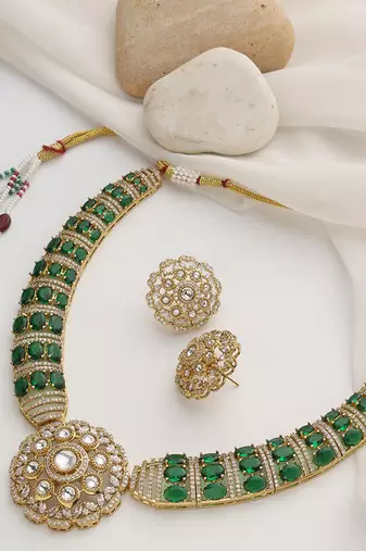 Green polki hasli necklace set