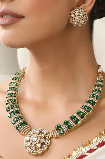 Green polki hasli necklace set