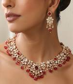 Red rose gold polki necklace set