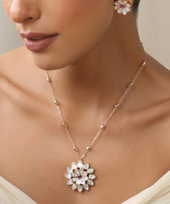 Red rose gold polki pendant set 1