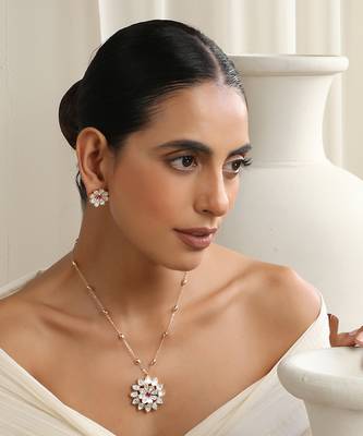 Red rose gold polki pendant set 2