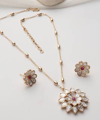 Red rose gold polki pendant set 3