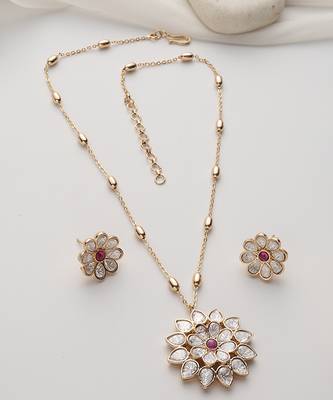 Red rose gold polki pendant set 4