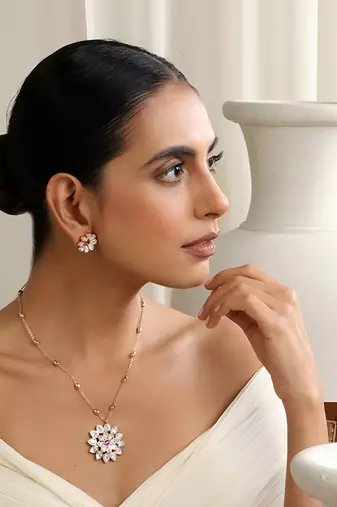 Red rose gold polki pendant set