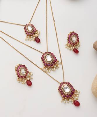Red polki layered necklace set 2