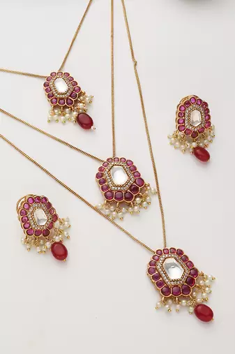 Red polki layered necklace set