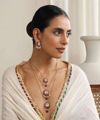 Red polki layered necklace set 3