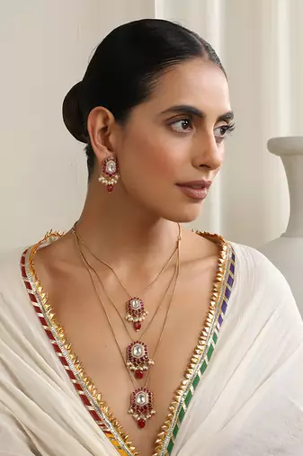 Red polki layered necklace set