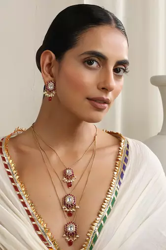 Red polki layered necklace set