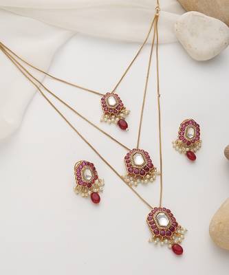 Red polki layered necklace set 5