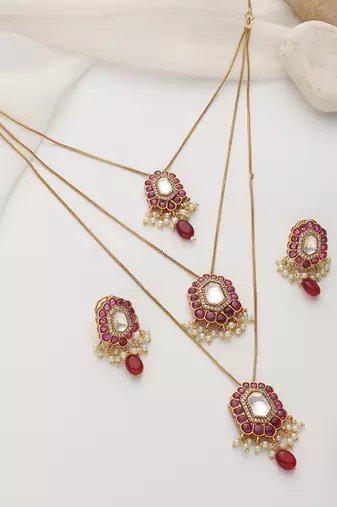 Red polki layered necklace set