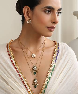 Green polki layered necklace set 1