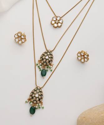 Green polki layered necklace set 2