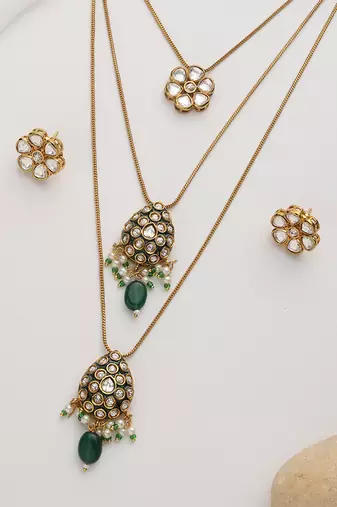 Green polki layered necklace set