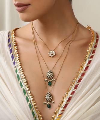 Green polki layered necklace set 3
